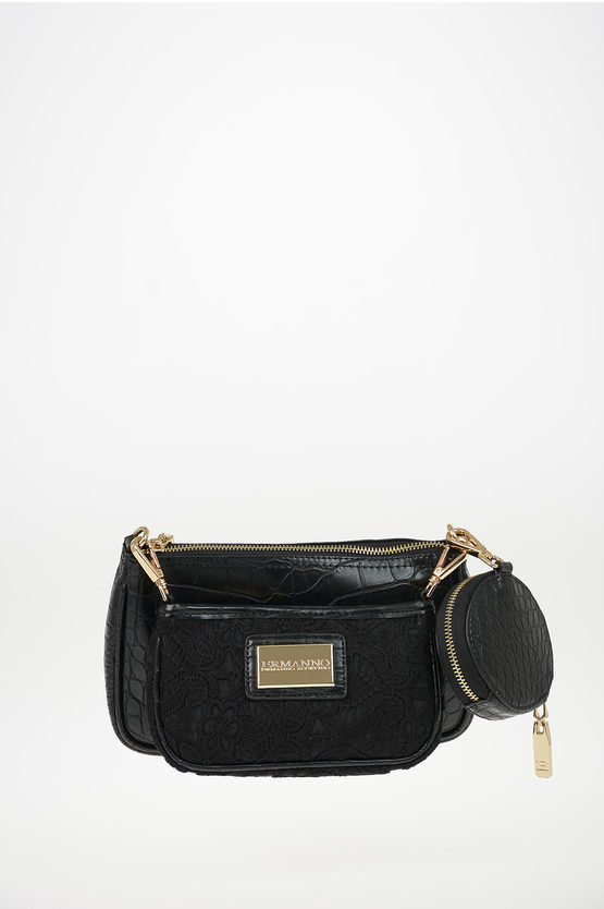 Faux Leather Laced and Crocodile Printed ILENIA Double Pouch