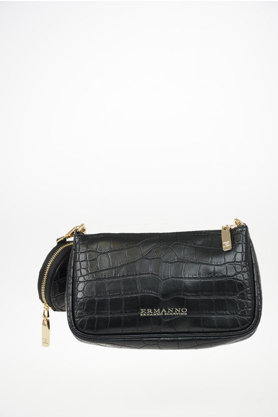 Faux Leather Laced and Crocodile Printed ILENIA Double Pouch