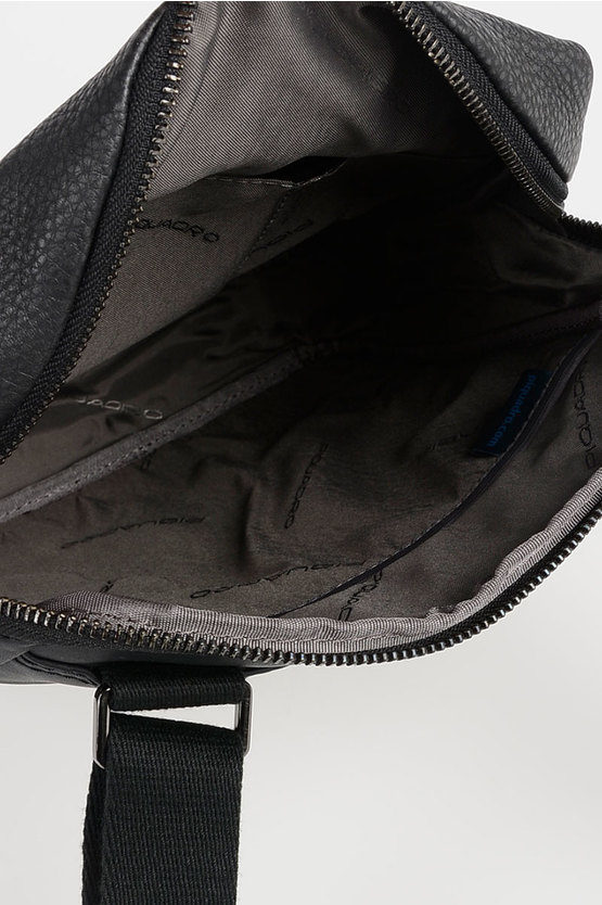 LINE Leather Strap Crossbody Bag Black