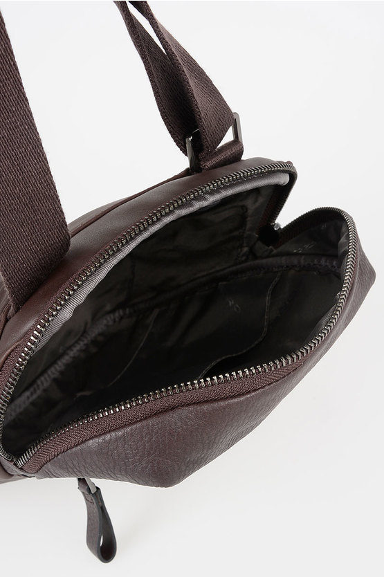 LINE Leather Strap Crossbody Bag Brown