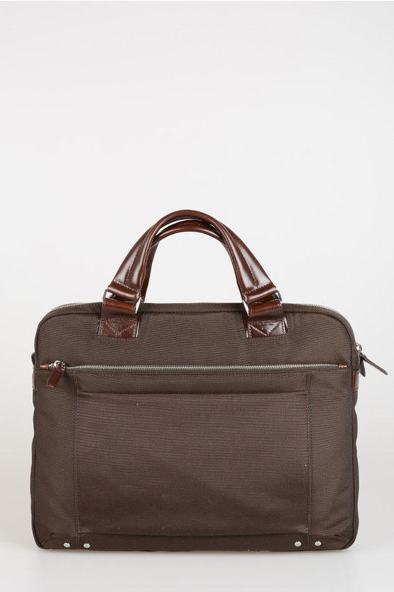 LINK Fabric Leather Business Bag Dark Brown