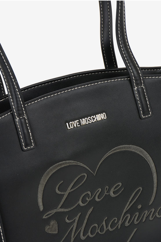LOVE Faux Leather Embroidered Tote Bag