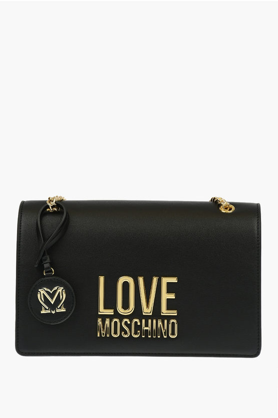 LOVE Faux Leather GOLD METAL LOGO Shoulder Bag