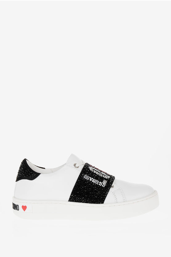 LOVE Leather Sneakers with Strass Moschino women - Cuoieria Shop On-line