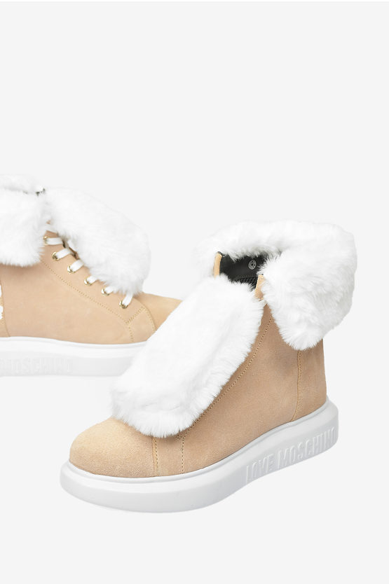 LOVE Suede Leather RUNNING Sneakers with Faux Fur